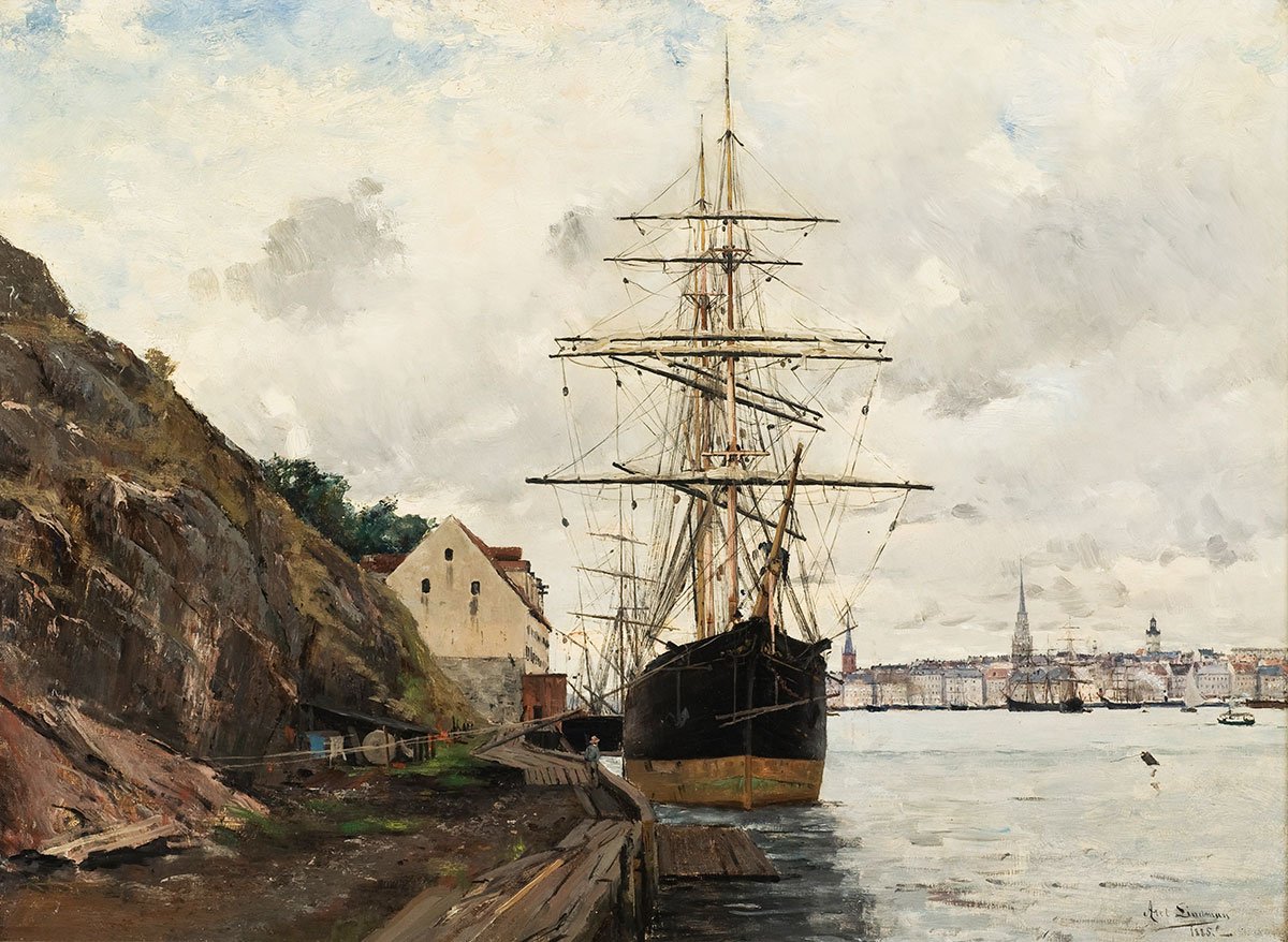 картинка Аксель Линдман "Морской причал в Стокгольме"