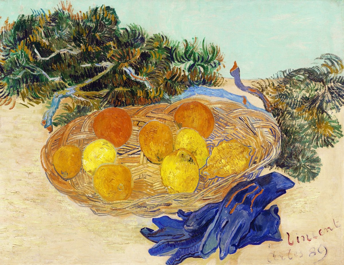 картинка Винсент Ван Гог "Натюрморт с апельсинами, лимонами и голубыми перчатками"